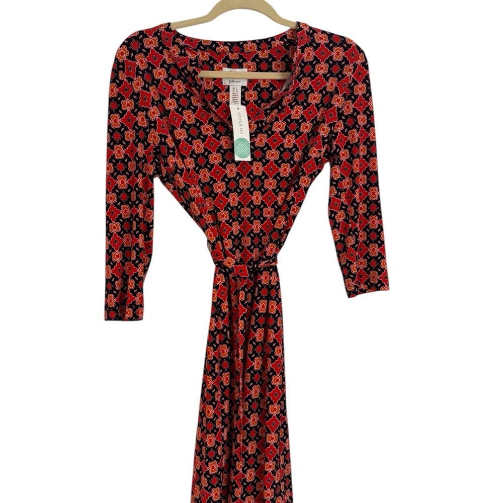 Chic Long Sleeve Floral Dress - orange and blue